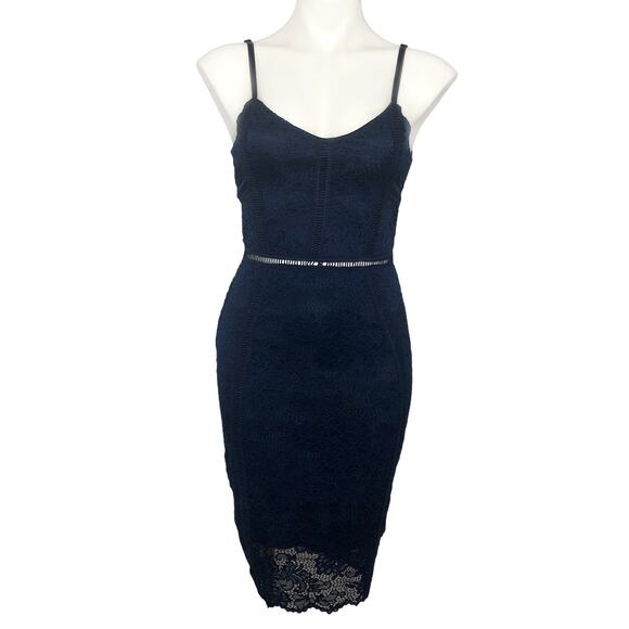 MiaoMiao Navy Lace Overlay Pencil Dress - Size Medium - Picture 2 of 13